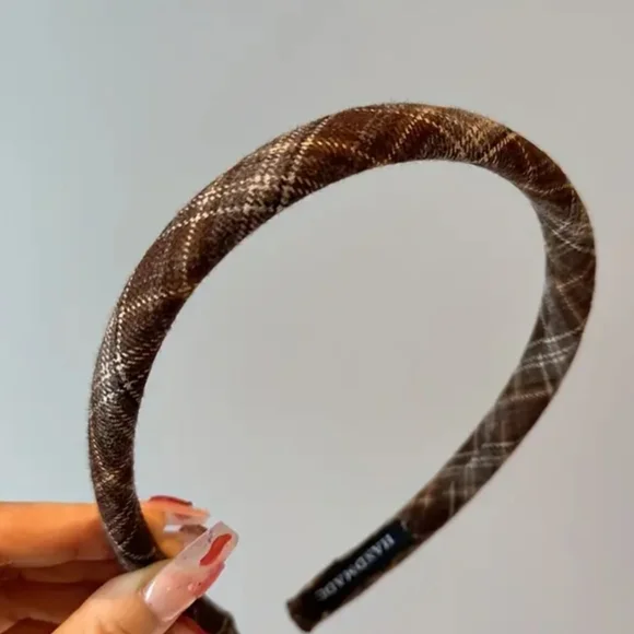 New boutique handmade plaid flexible headband brown/tan - Picture 1 of 5